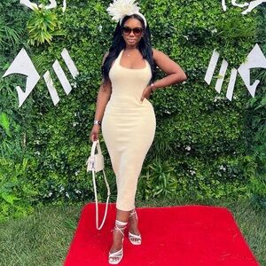 Zara Cream Square Neck Midi Dress